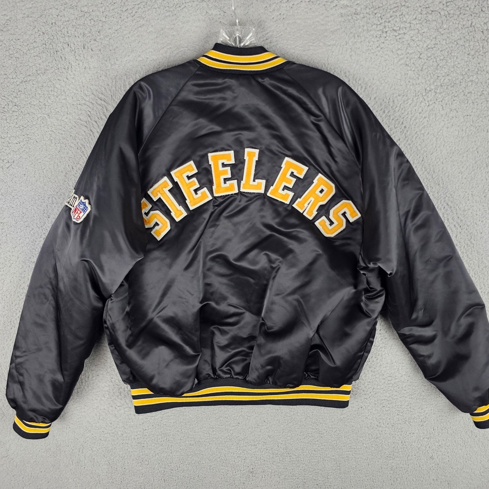 Chalk Line Jacket Mens L Black Pittsburgh Steelers Vintage Made in USA Satin
